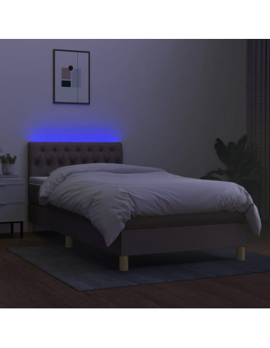 Letto a Molle con Materasso e LED Tortora 90x190 cm in Tessuto