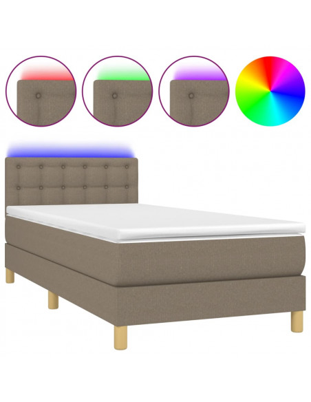 Letto a Molle con Materasso e LED Tortora 90x190 cm in Tessuto