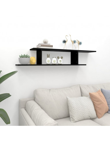 Scaffale TV a Parete Nero 125x18x23 cm Legno Multistrato