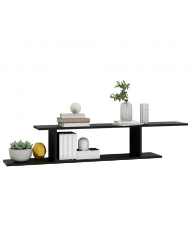 Scaffale TV a Parete Nero 125x18x23 cm Legno Multistrato