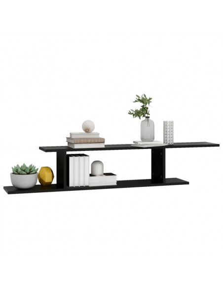 Scaffale TV a Parete Nero 125x18x23 cm Legno Multistrato
