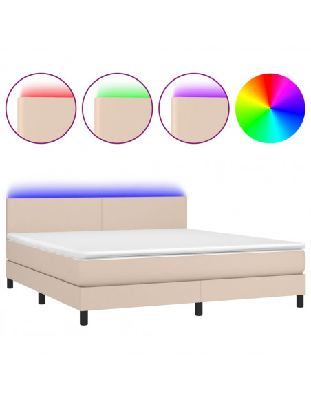 Giroletto Molle Materasso e LED Cappuccino 180x200cm Similpelle