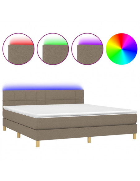 Letto a Molle con Materasso e LED Tortora 180x200 cm in Tessuto