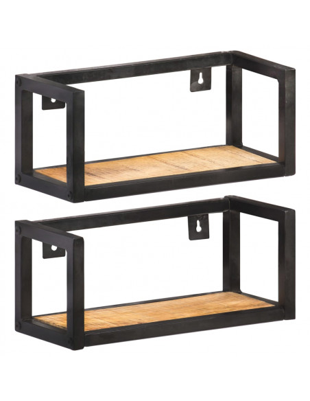 Mensole a Muro 2 pz 40 cm in Legno Massello di Mango Grezzo