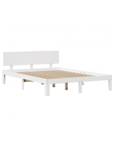 Giroletto con Testiera Bianco 120x190 cm Legno Massello di Pino