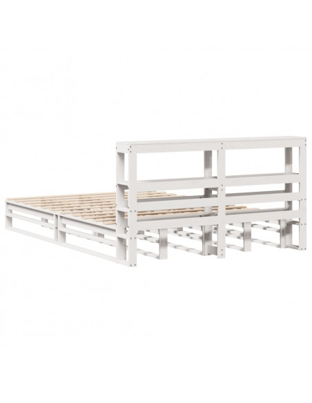 Giroletto con Testiera Bianco 160x200 cm Legno Massello di Pino