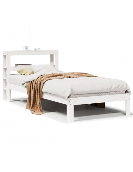 Giroletto con Testiera Bianco 90x190 cm Legno Massello di Pino