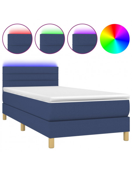 Letto a Molle con Materasso e LED Blu 90x190 cm in Tessuto