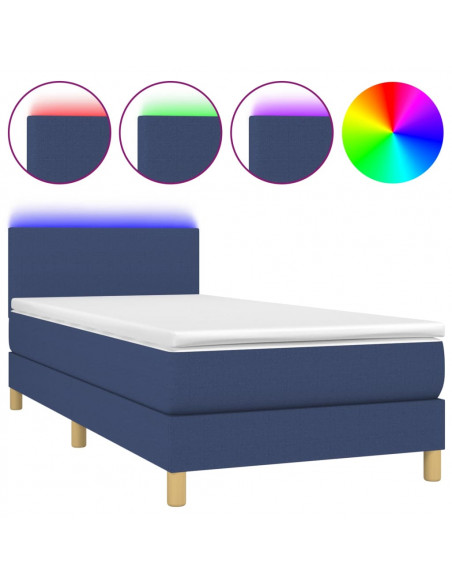 Letto a Molle con Materasso e LED Blu 90x190 cm in Tessuto