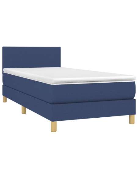 Letto a Molle con Materasso e LED Blu 90x190 cm in Tessuto