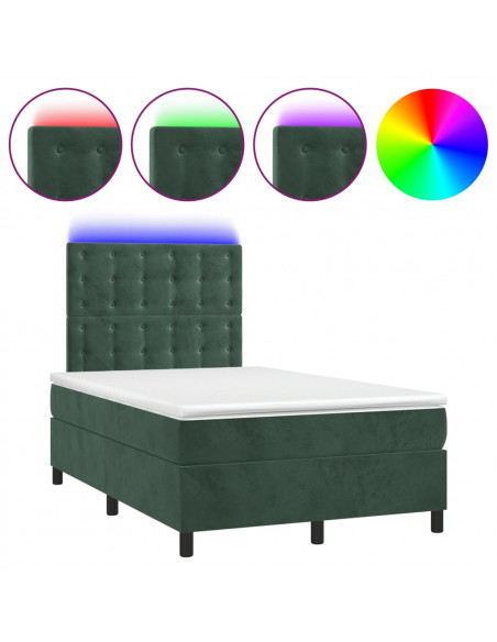 Letto a Molle con Materasso e LED Verde Scuro 120x200cm Velluto