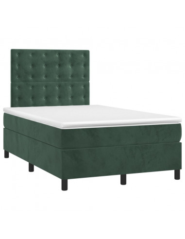 Letto a Molle con Materasso e LED Verde Scuro 120x200cm Velluto
