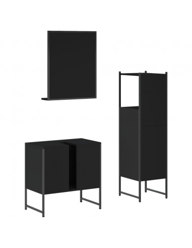 Set di Mobili da Bagno 3 pz Nero in Legno Multistrato