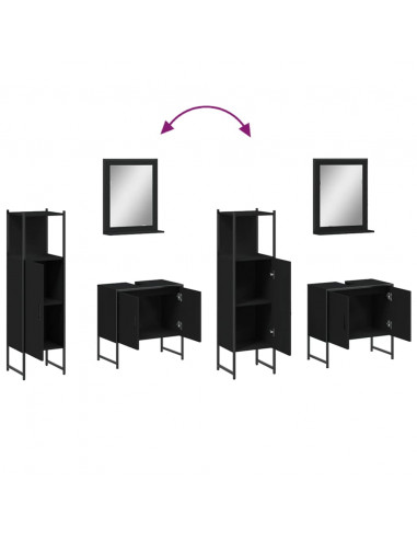 Set di Mobili da Bagno 3 pz Nero in Legno Multistrato