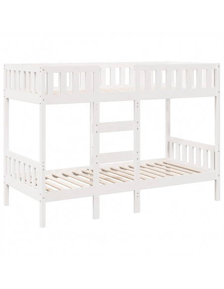 Letto a Castello Bianco 90x200 cm in Legno Massello di Pino