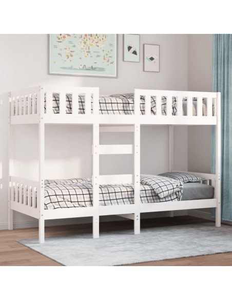 Letto a Castello Bianco 90x200 cm in Legno Massello di Pino