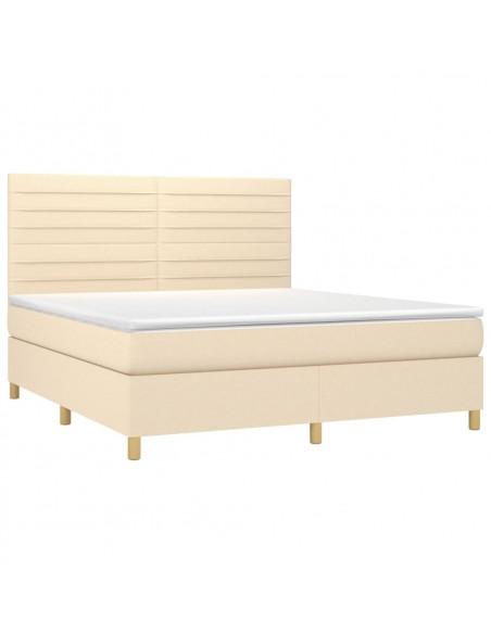 Letto a Molle con Materasso e LED Crema 160x200 cm in Tessuto