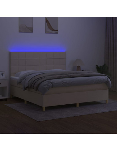 Letto a Molle con Materasso e LED Crema 160x200 cm in Tessuto