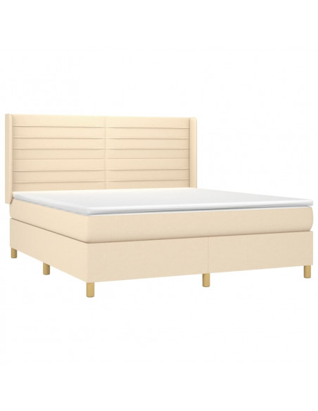 Letto a Molle con Materasso e LED Crema 160x200 cm in Tessuto