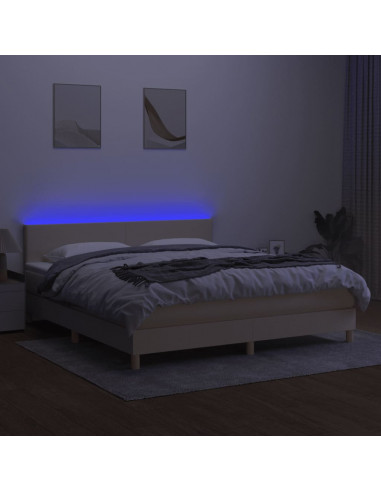 Letto a Molle con Materasso e LED Crema 180x200 cm in Tessuto