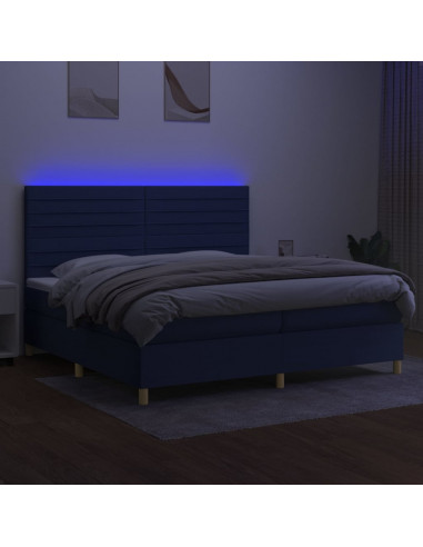 Letto a Molle Materasso e LED Blu 200x200cm in Tessuto