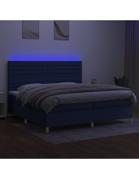 Letto a Molle Materasso e LED Blu 200x200cm in Tessuto