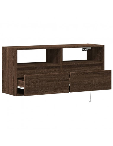 Mobile TV a Parete con Luci LED Rovere Marrone 100x31x45 cm