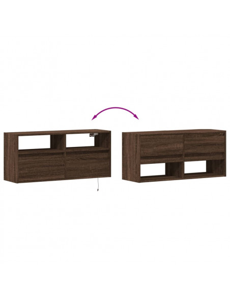 Mobile TV a Parete con Luci LED Rovere Marrone 100x31x45 cm