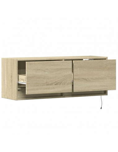Mobile TV a Parete con Luci LED Rovere Sonoma 100x31x35 cm