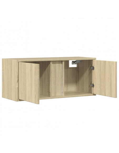 Mobile TV a Parete con Luci LED Rovere Sonoma 80x31x35 cm