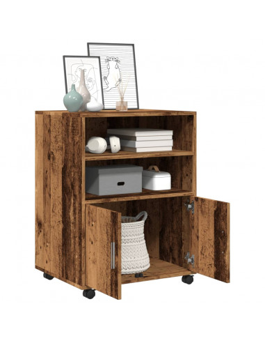 Mobiletto con Ruote Legno Antico 60x48x81 cm in Truciolato