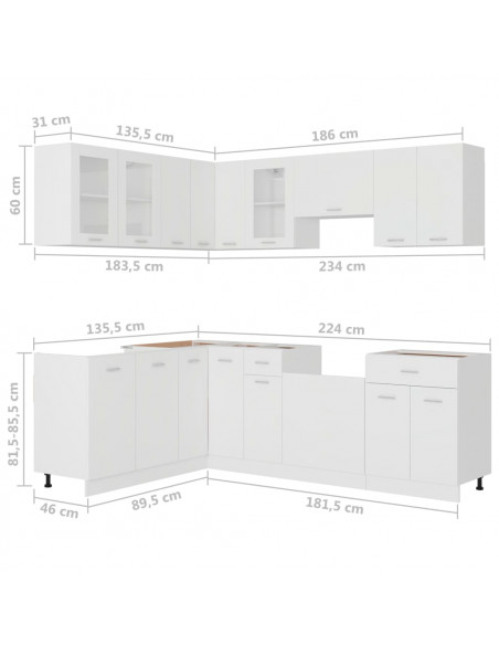 Set Armadi da Cucina 11 pz Bianco in Truciolato