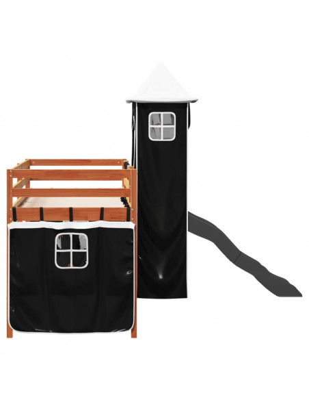 Letto a Soppalco con Torre Bambini Bianco e Nero 90x190cm Pino