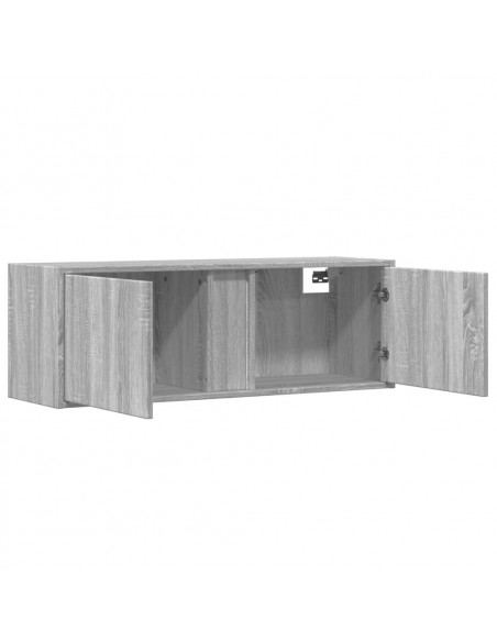 Mobile TV a Parete con Luci LED Grigio Sonoma 100x31x35 cm