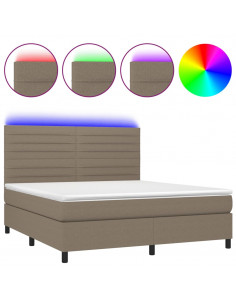 Letto a Molle con Materasso e LED Tortora 160x200 cm in Tessuto 2