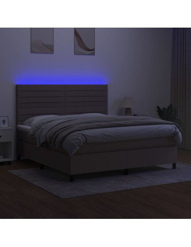 Letto a Molle con Materasso e LED Tortora 160x200 cm in Tessuto