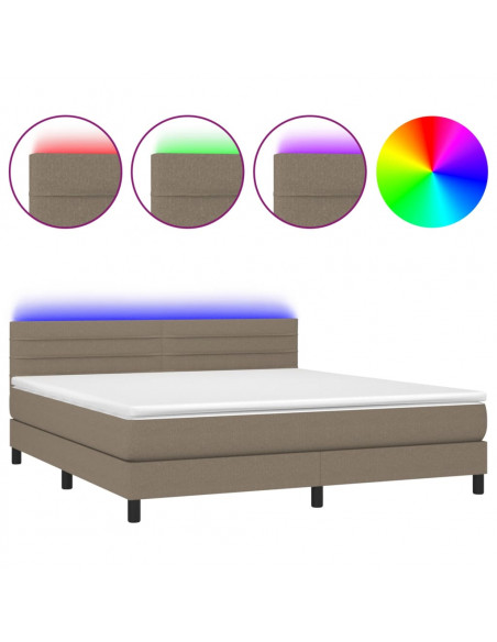Letto a Molle con Materasso e LED Tortora 160x200 cm in Tessuto