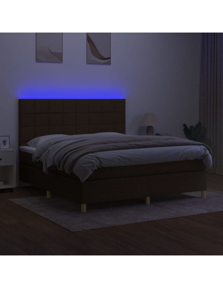 Letto a Molle Materasso e LED Marrone Scuro 160x200 cm Tessuto