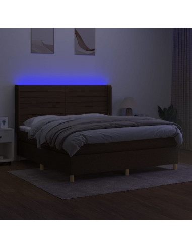 Letto a Molle Materasso e LED Marrone Scuro 160x200 cm Tessuto