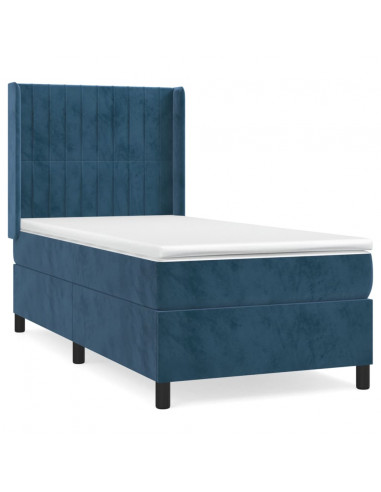 Giroletto a Molle con Materasso Blu Scuro 90x200 cm in Velluto