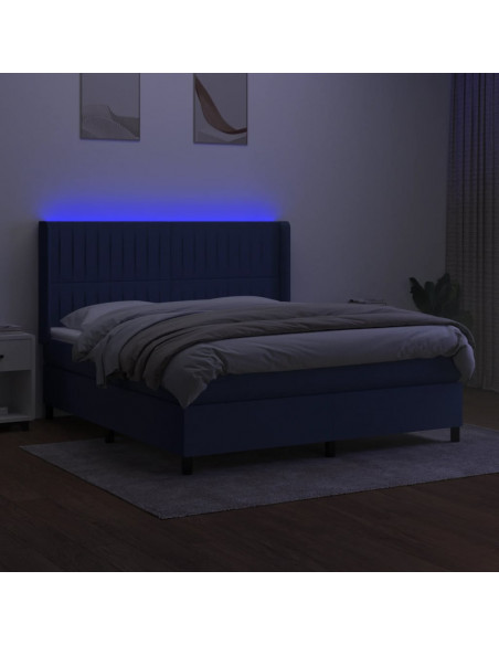Letto a Molle con Materasso e LED Blu 180x200 cm in Tessuto