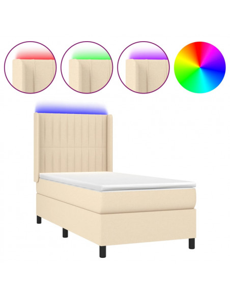 Letto a Molle con Materasso e LED Crema 90x200 cm in Tessuto
