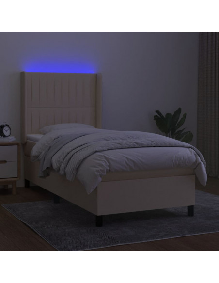 Letto a Molle con Materasso e LED Crema 90x200 cm in Tessuto