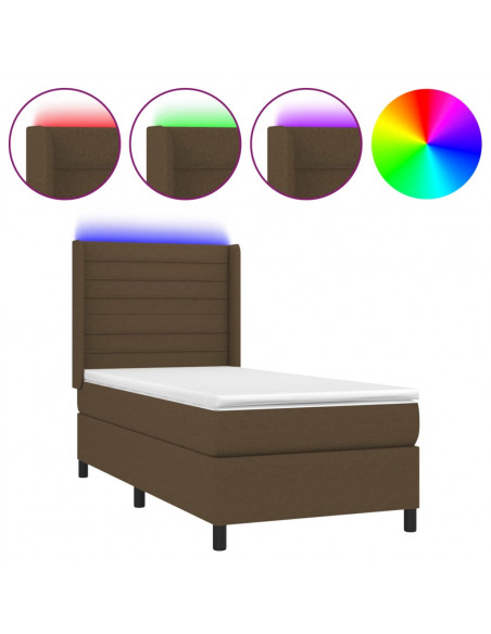 Letto a Molle Materasso e LED Marrone Scuro 100x200 cm Tessuto