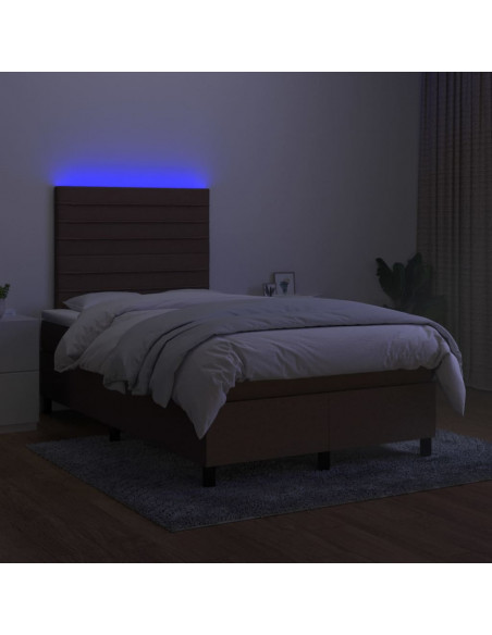 Letto a Molle Materasso e LED Marrone Scuro 120x200 cm Tessuto
