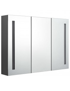 Armadietto Bagno con Specchio e LED 89x14x62 cm Grigio 2