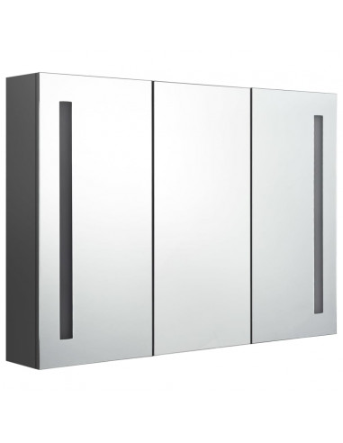 Armadietto Bagno con Specchio e LED 89x14x62 cm Grigio