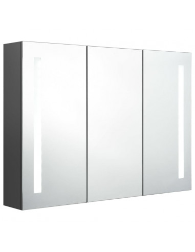 Armadietto Bagno con Specchio e LED 89x14x62 cm Grigio