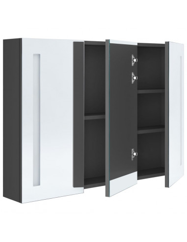 Armadietto Bagno con Specchio e LED 89x14x62 cm Grigio