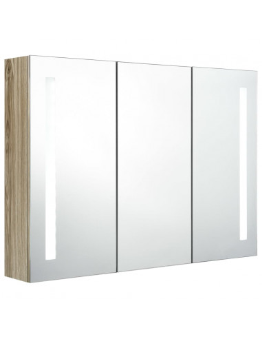 Armadietto Bagno con Specchio e LED 89x14x62 cm Rovere